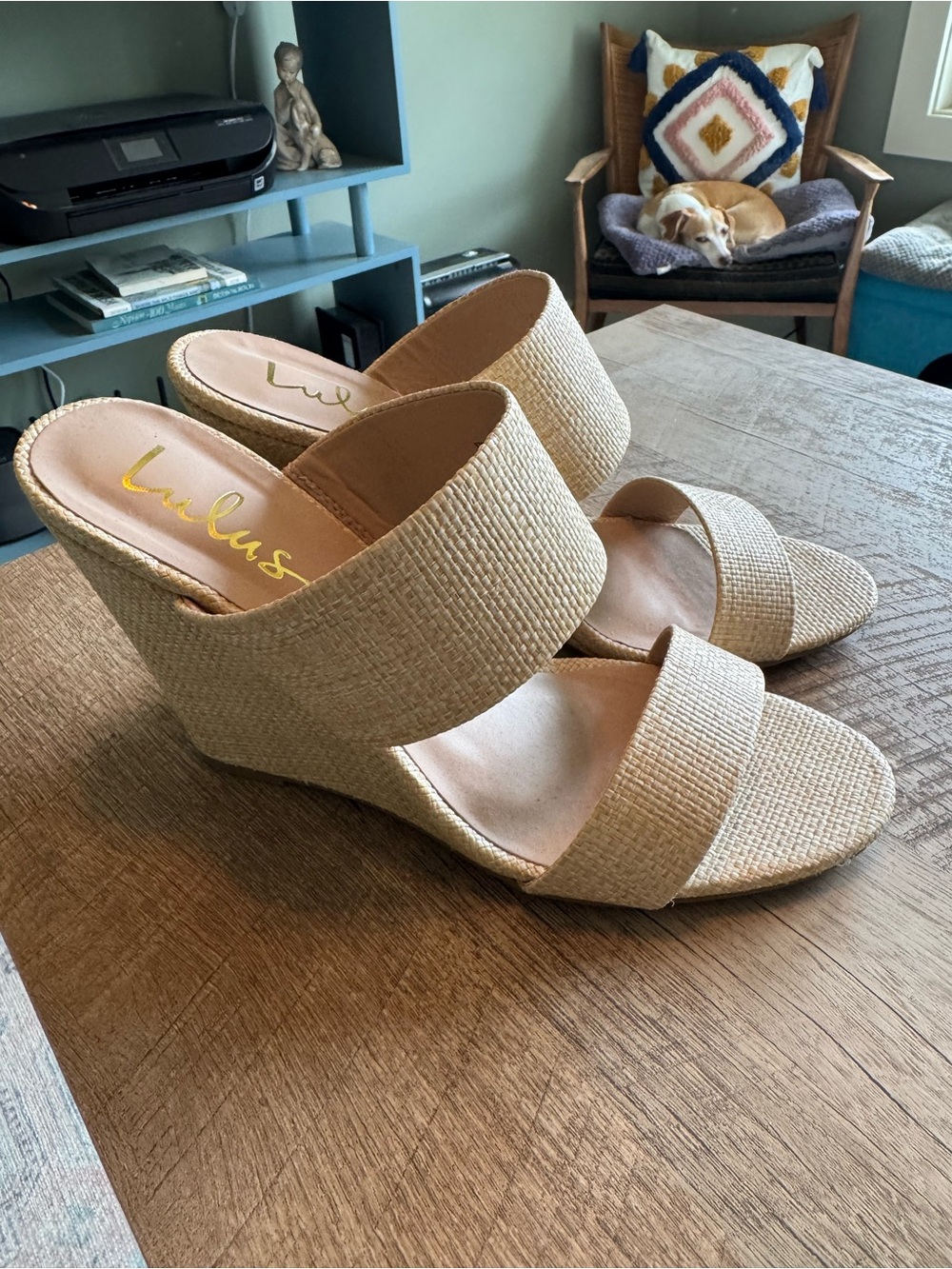 Lulu's Natural Beige Woven Double-Strap Wedge Sandals NEVER WORN